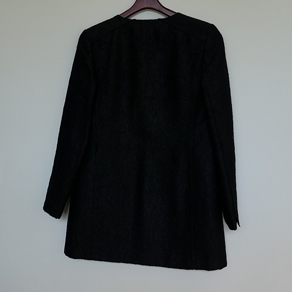 Long Black Brocade Structured Jacket - image 5